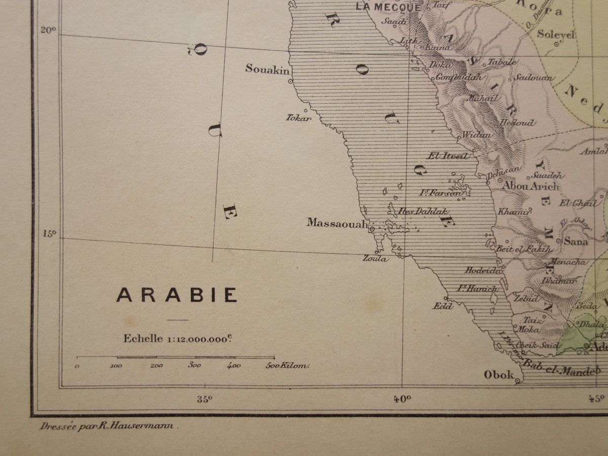 Saudi Arabia old map of Saudi Arabia 1896 original antique vintage map Riyadh Jeddah