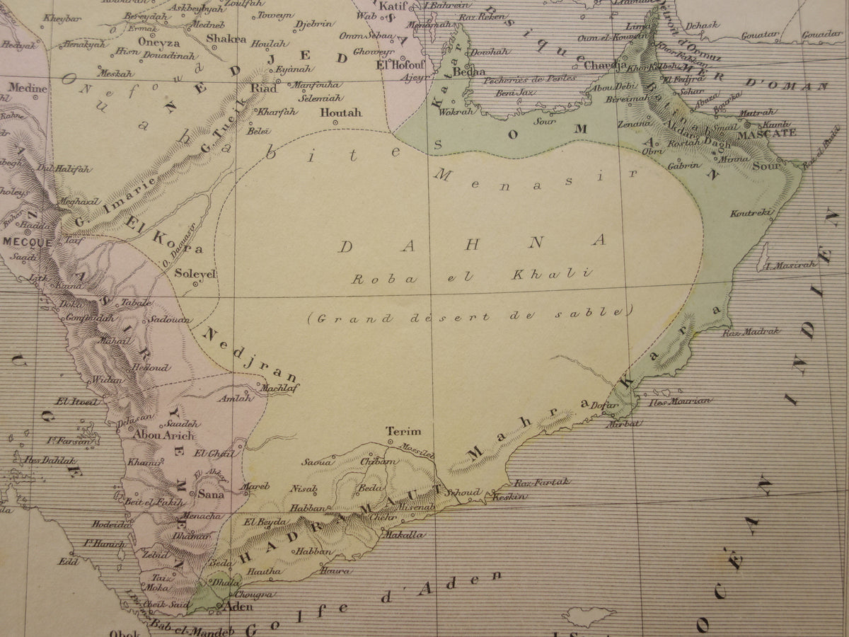 Saudi Arabia old map of Saudi Arabia 1896 original antique vintage map Riyadh Jeddah