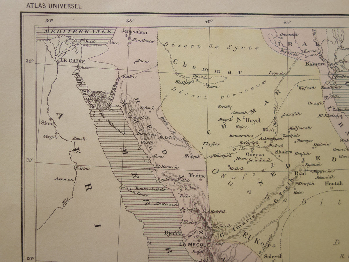 Saudi Arabia old map of Saudi Arabia 1896 original antique vintage map Riyadh Jeddah
