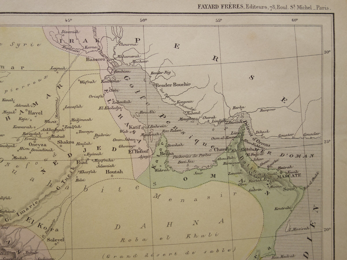 Saudi Arabia old map of Saudi Arabia 1896 original antique vintage map Riyadh Jeddah