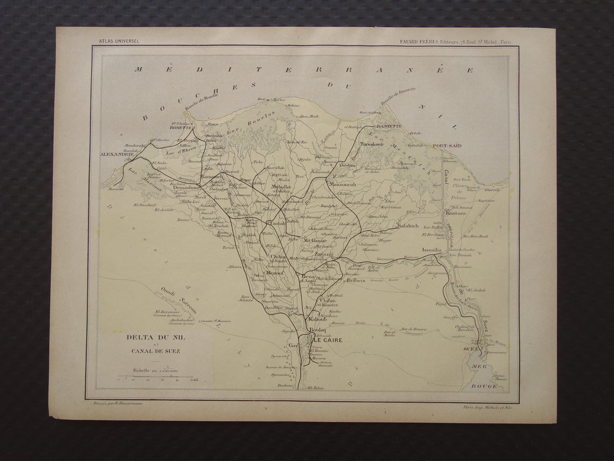 EGYPT antique map of the Nile Delta from 1896 Old French hand-colored map of the mouth of the Nile