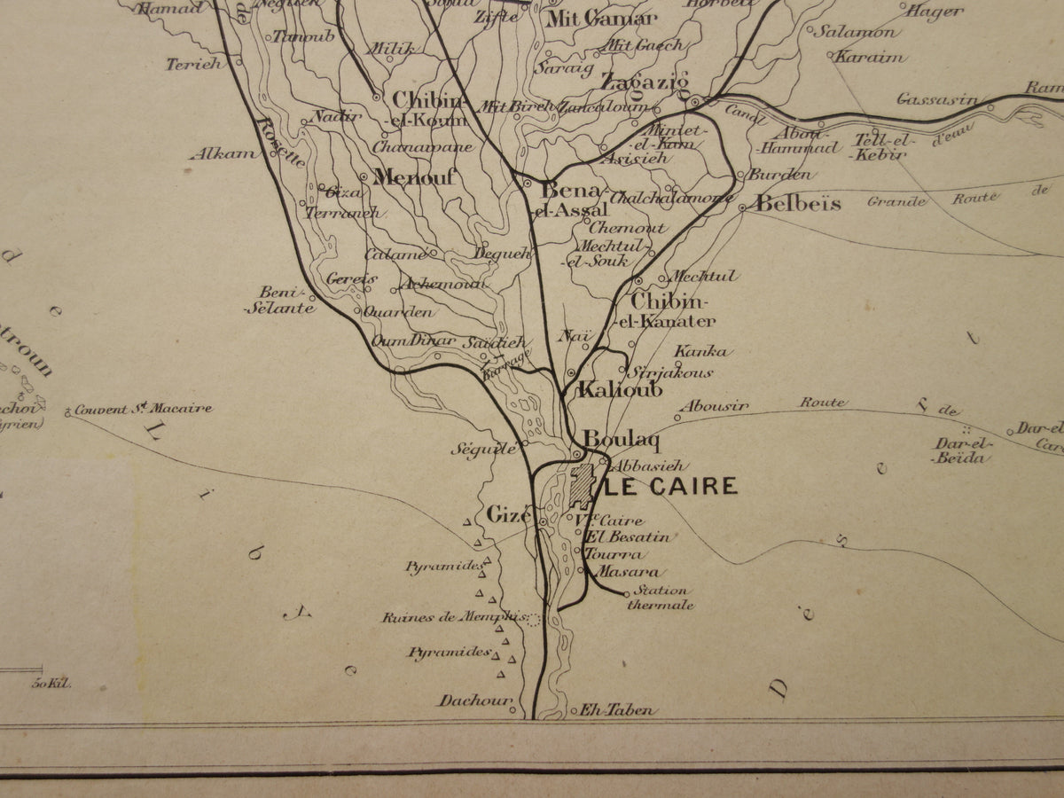 EGYPT antique map of the Nile Delta from 1896 Old French hand-colored map of the mouth of the Nile