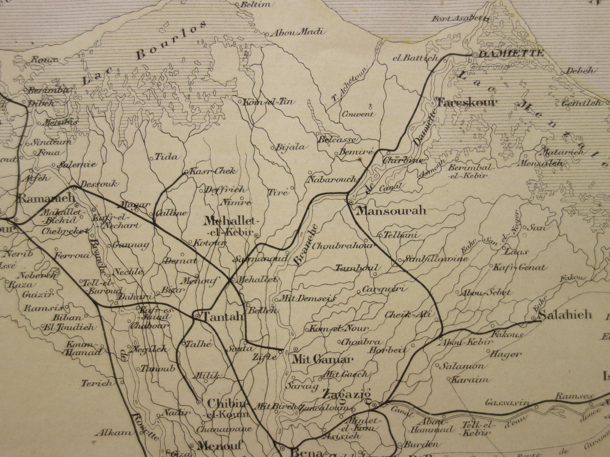EGYPT antique map of the Nile Delta from 1896 Old French hand-colored map of the mouth of the Nile