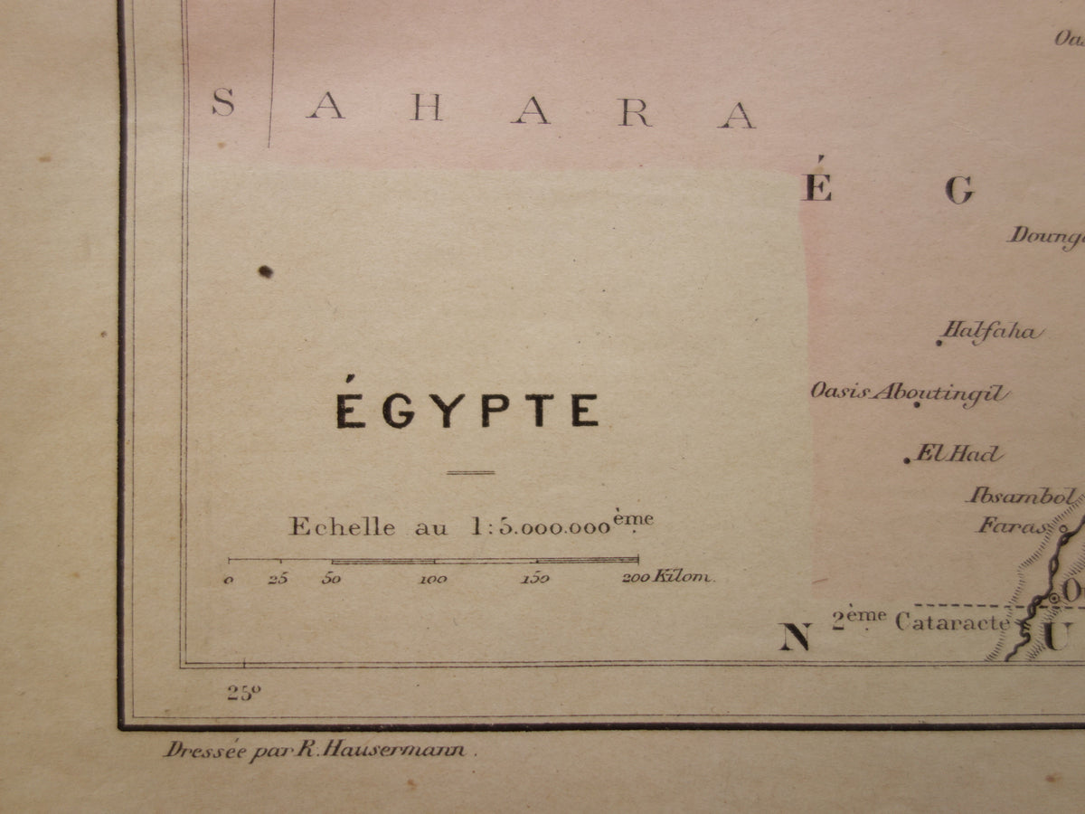 EGYPT antique map of Egypt from 1896 Old French hand-colored map