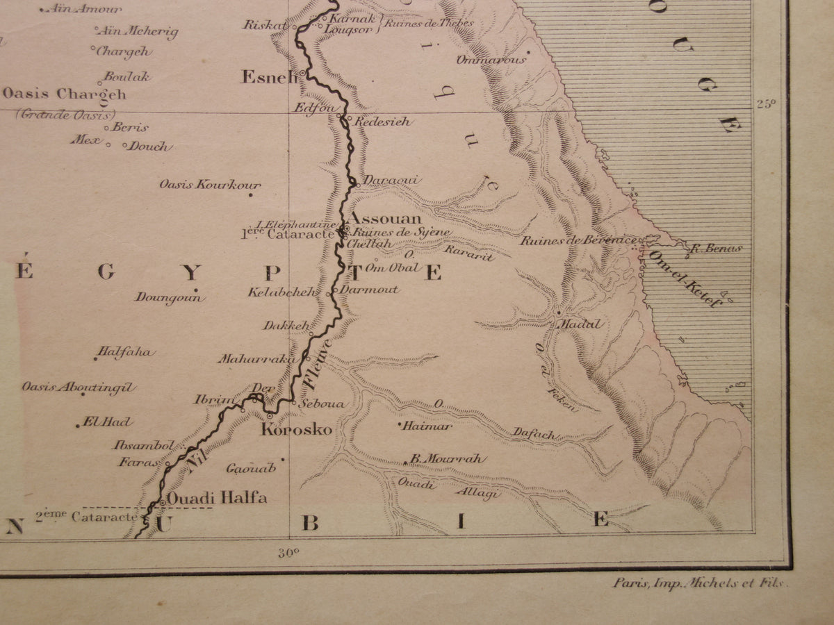 EGYPT antique map of Egypt from 1896 Old French hand-colored map