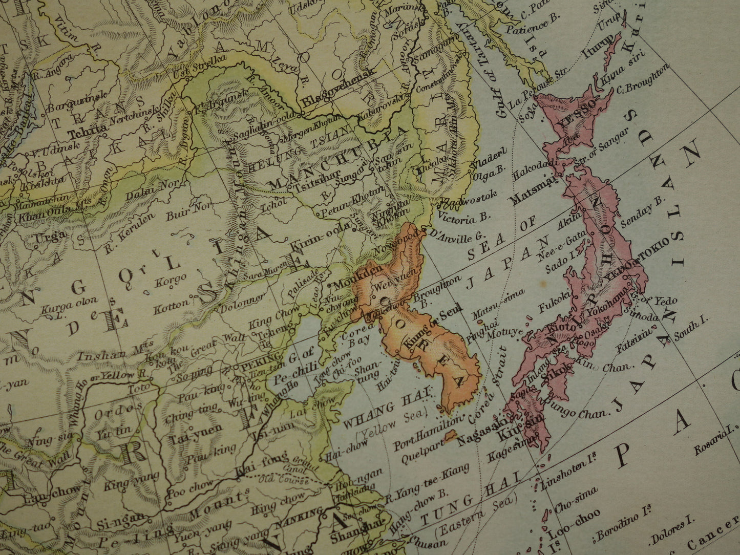 ASIA old map 1890 original antique English map of continent Asia poster