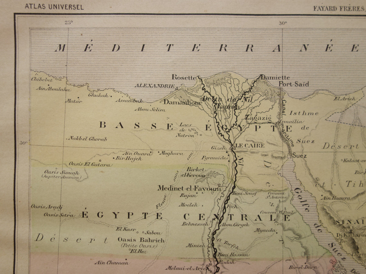 EGYPT antique map of Egypt from 1896 Old French hand-colored map