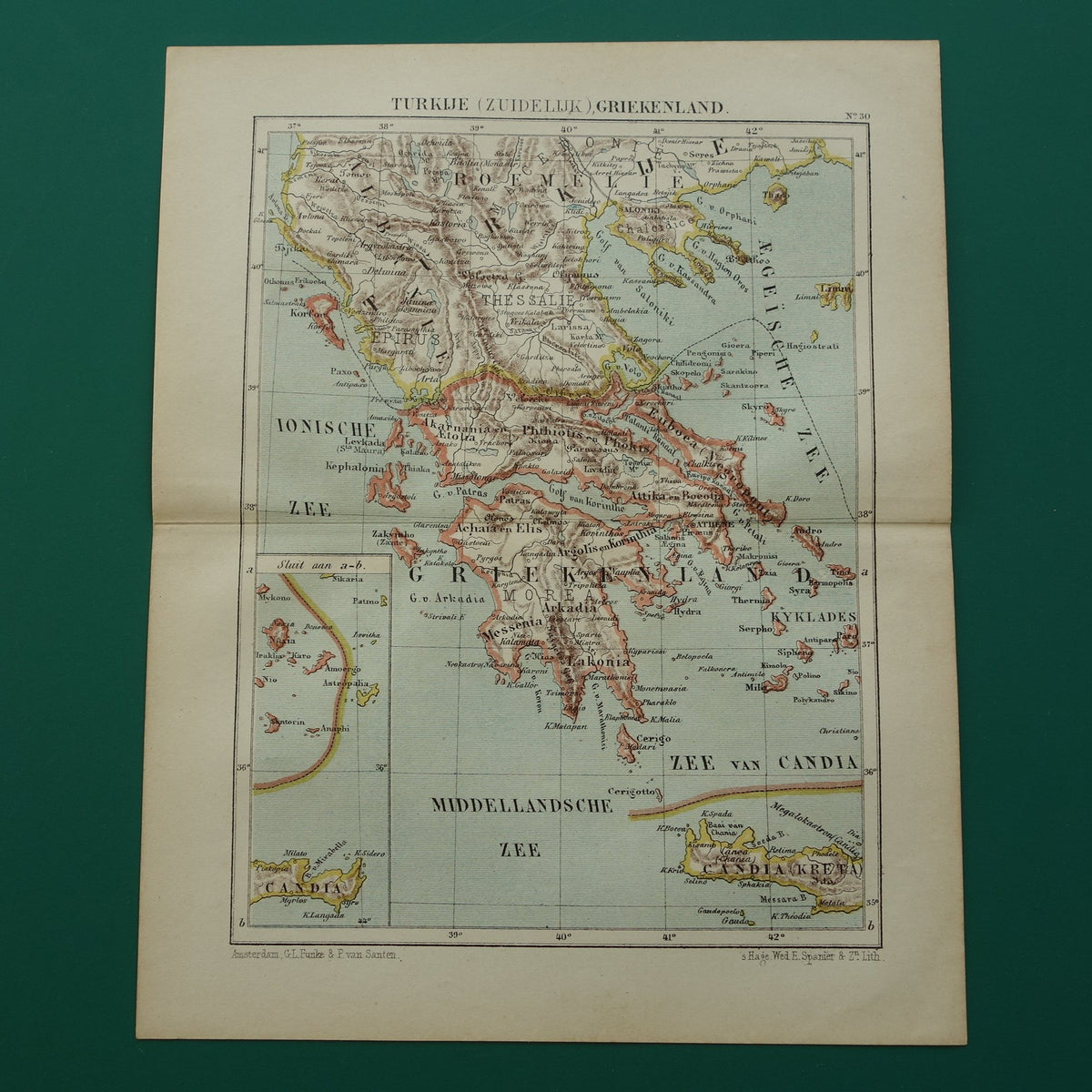 GRIEKENLAND oude landkaart originele antieke Kuyper kaart uit 1882 vintage kaarten Griekenland