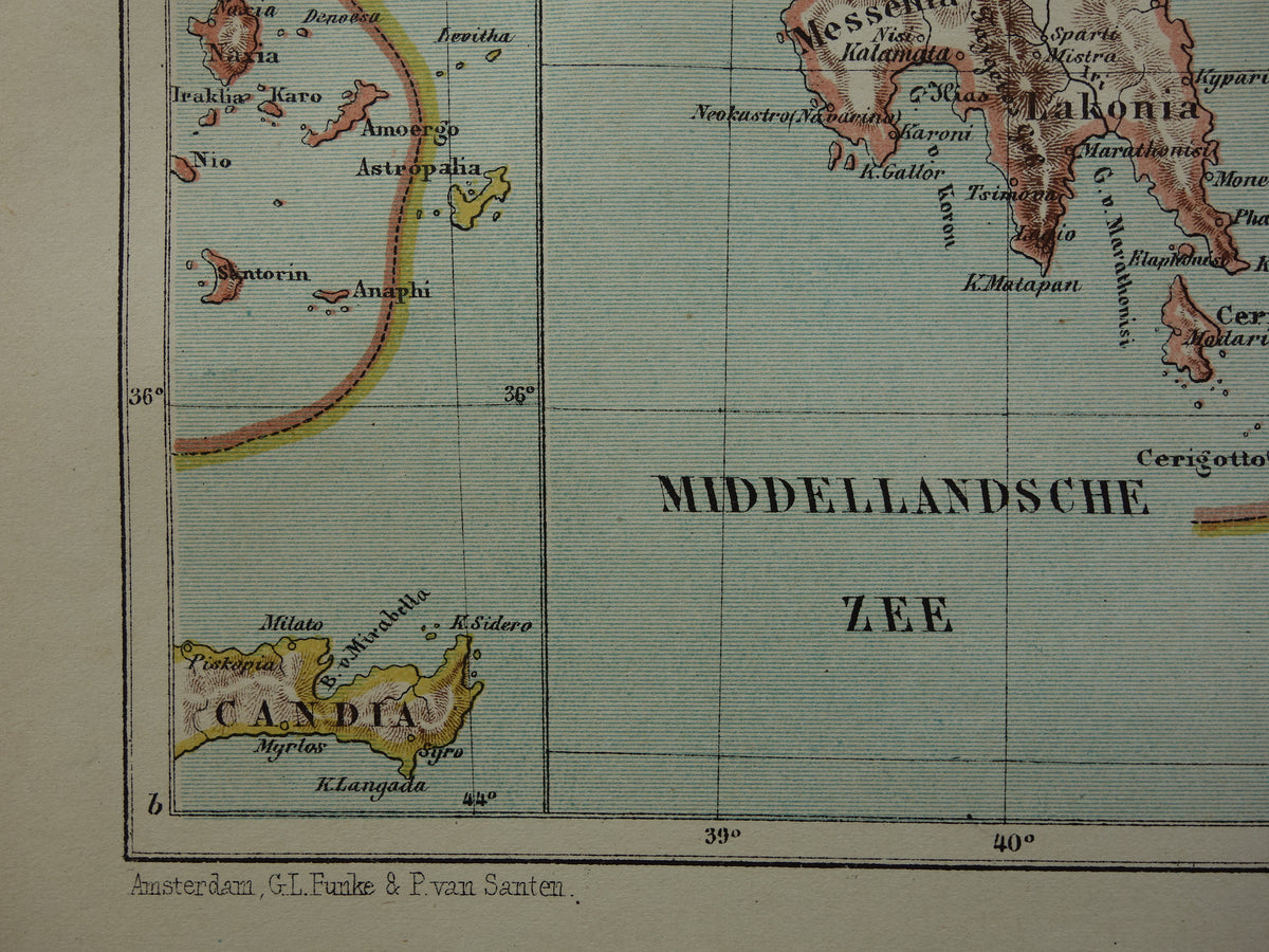 GRIEKENLAND oude landkaart originele antieke Kuyper kaart uit 1882 vintage kaarten Griekenland