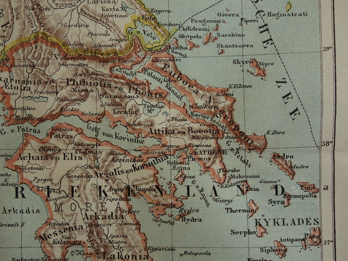 GRIEKENLAND oude landkaart originele antieke Kuyper kaart uit 1882 vintage kaarten Griekenland