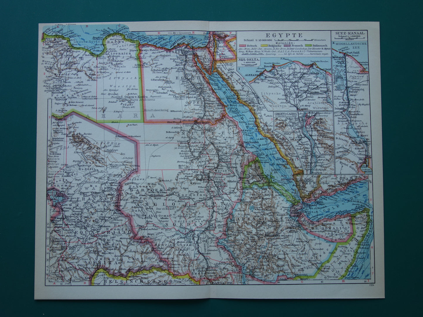 EGYPT vintage Dutch map of Northeast Africa from 1932 with Suez Canal Cairo Nile Delta map - original old maps