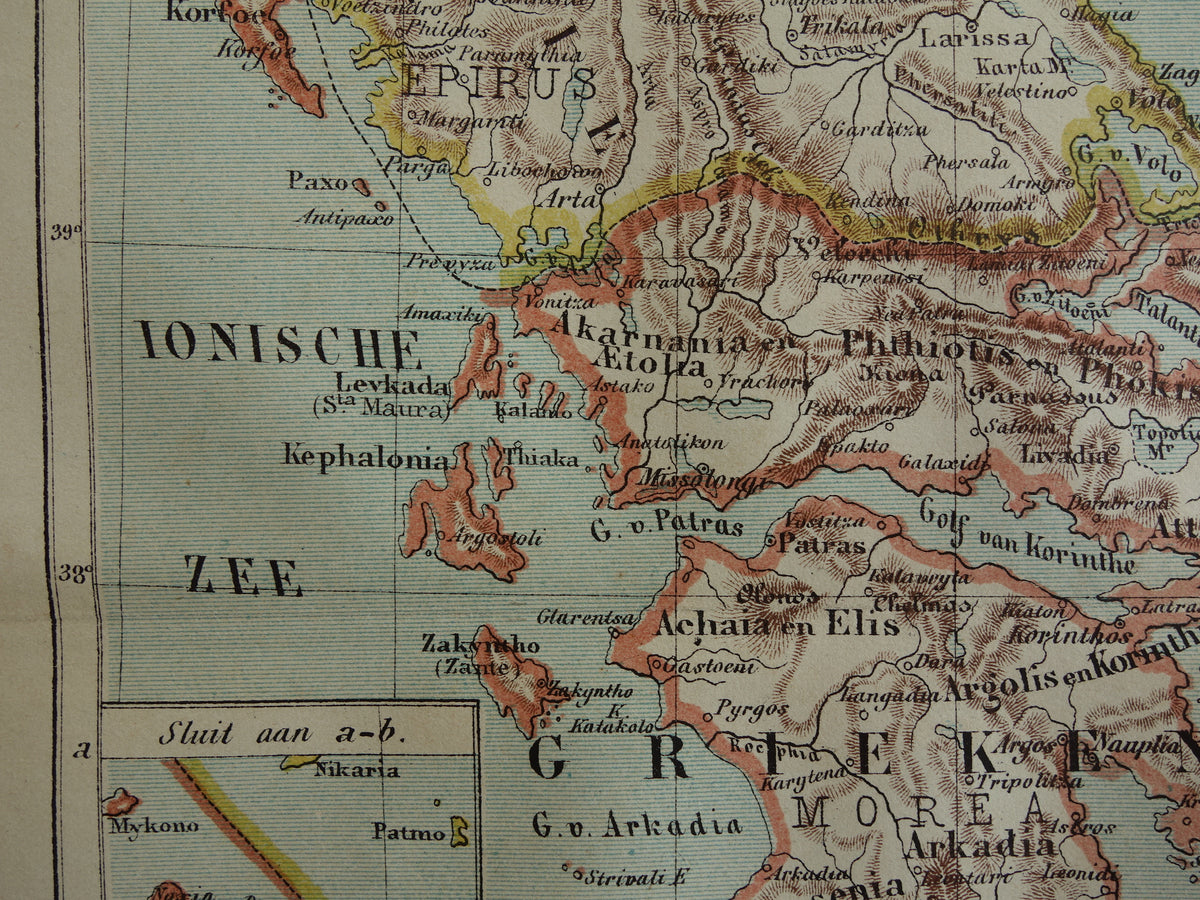 GRIEKENLAND oude landkaart originele antieke Kuyper kaart uit 1882 vintage kaarten Griekenland