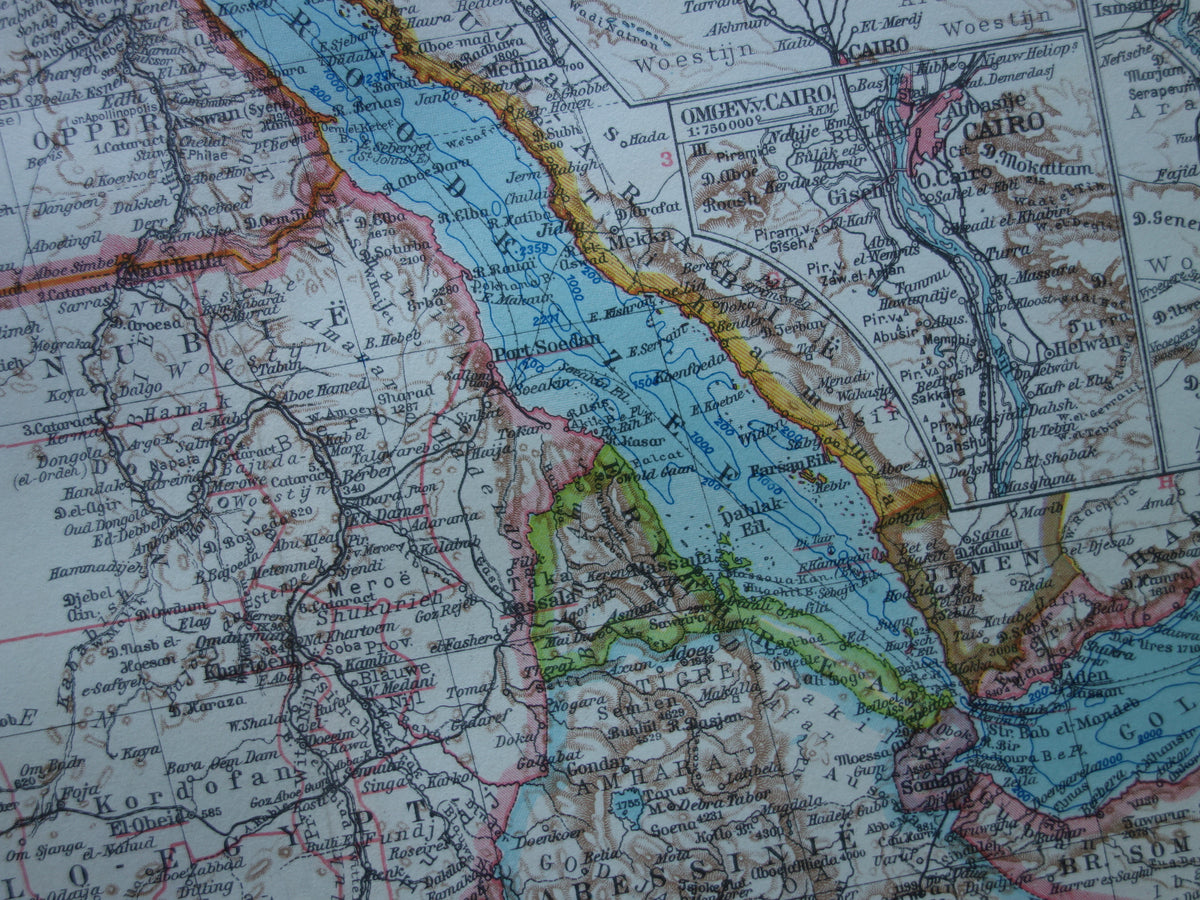 EGYPT vintage Dutch map of Northeast Africa from 1932 with Suez Canal Cairo Nile Delta map - original old maps