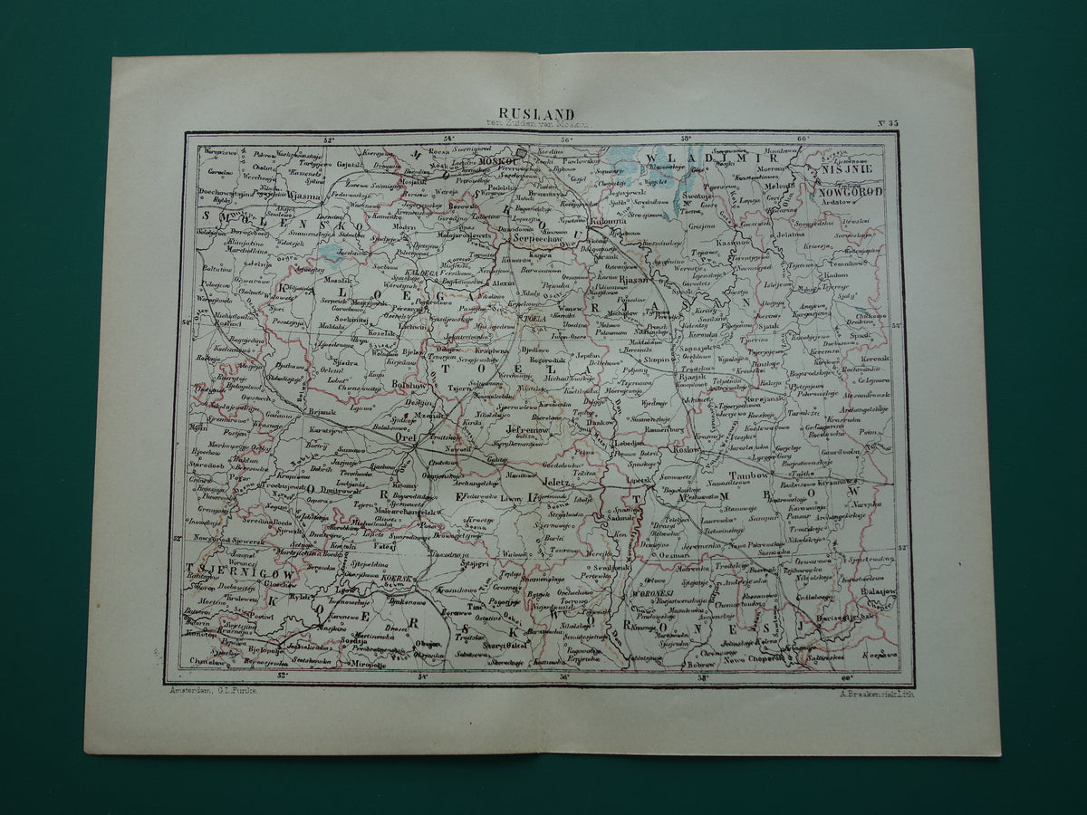 RUSLAND oude landkaart Rusland ten zuiden van Moskou originele antieke Kuyper kaart uit 1882 vintage Nederlandse kaarten