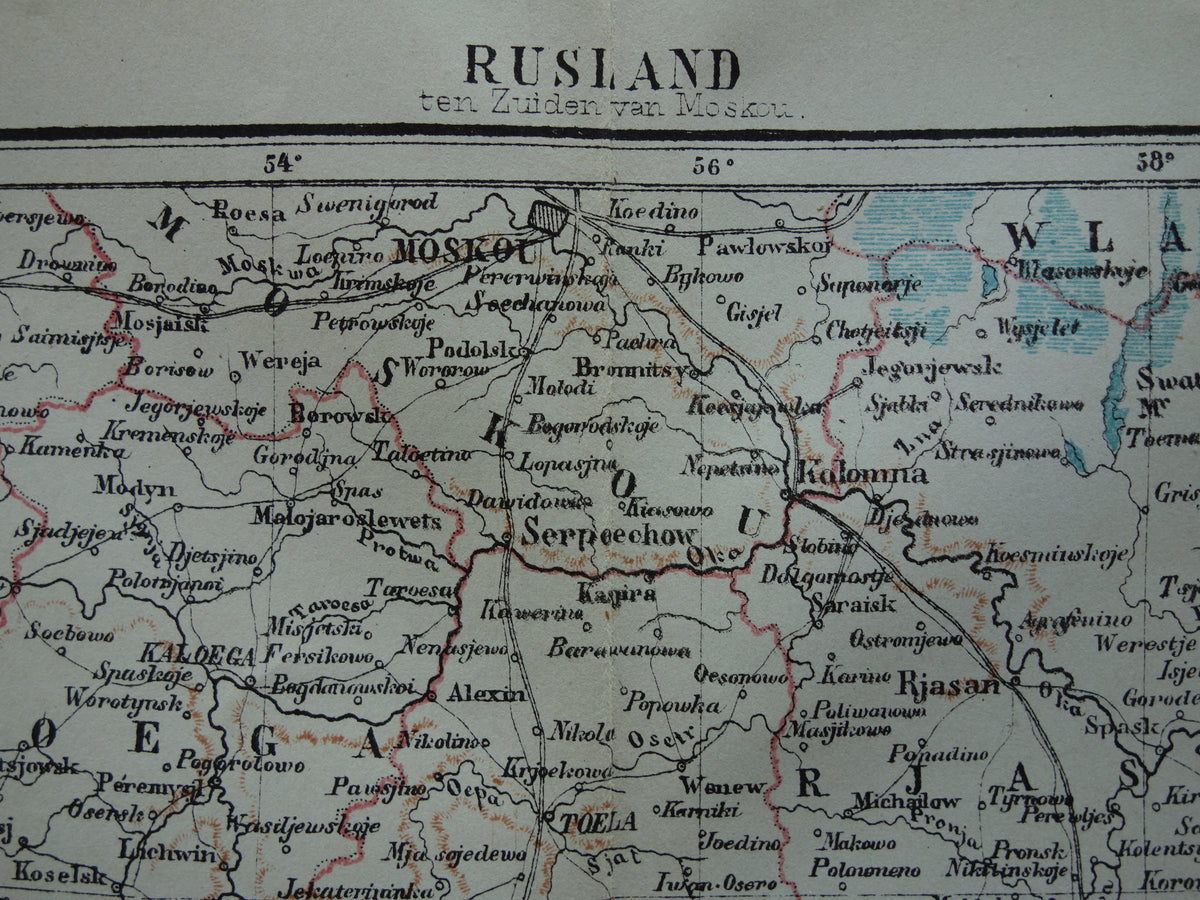 RUSSIA old map Russia south of Moscow original antique Kuyper map from 1882 vintage Dutch maps