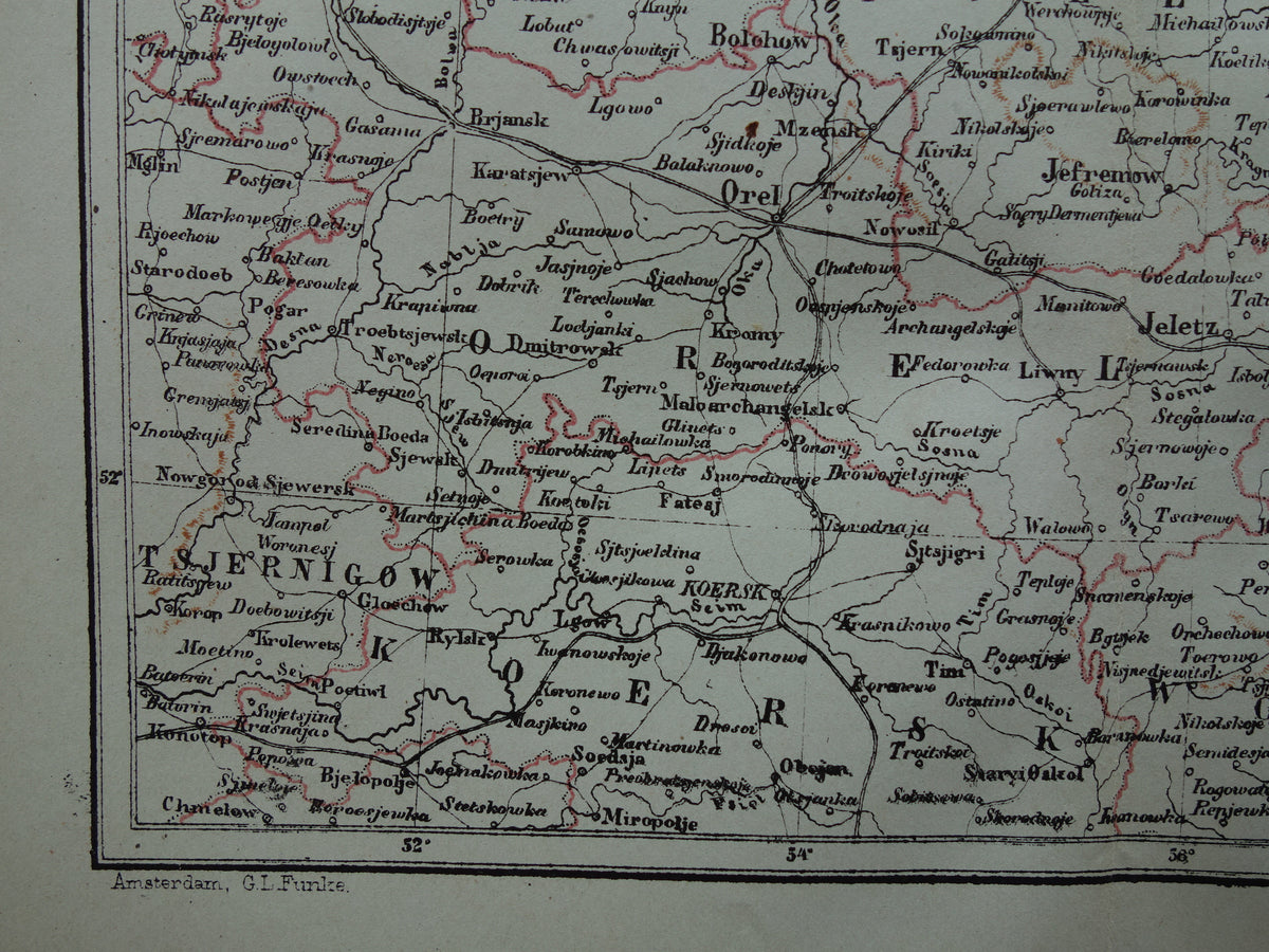 RUSSIA old map Russia south of Moscow original antique Kuyper map from 1882 vintage Dutch maps