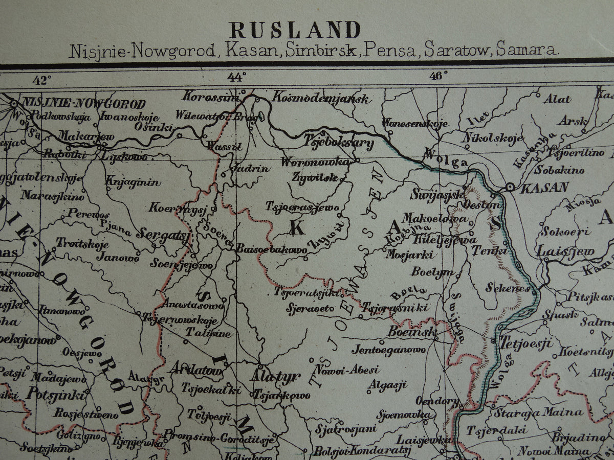 RUSSIA old map Volga Kazan Saratov original antique Kuyper map from 1882 vintage Dutch maps
