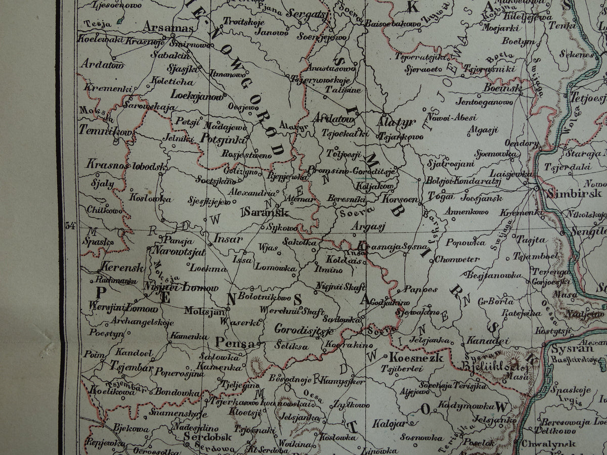 RUSSIA old map Volga Kazan Saratov original antique Kuyper map from 1882 vintage Dutch maps