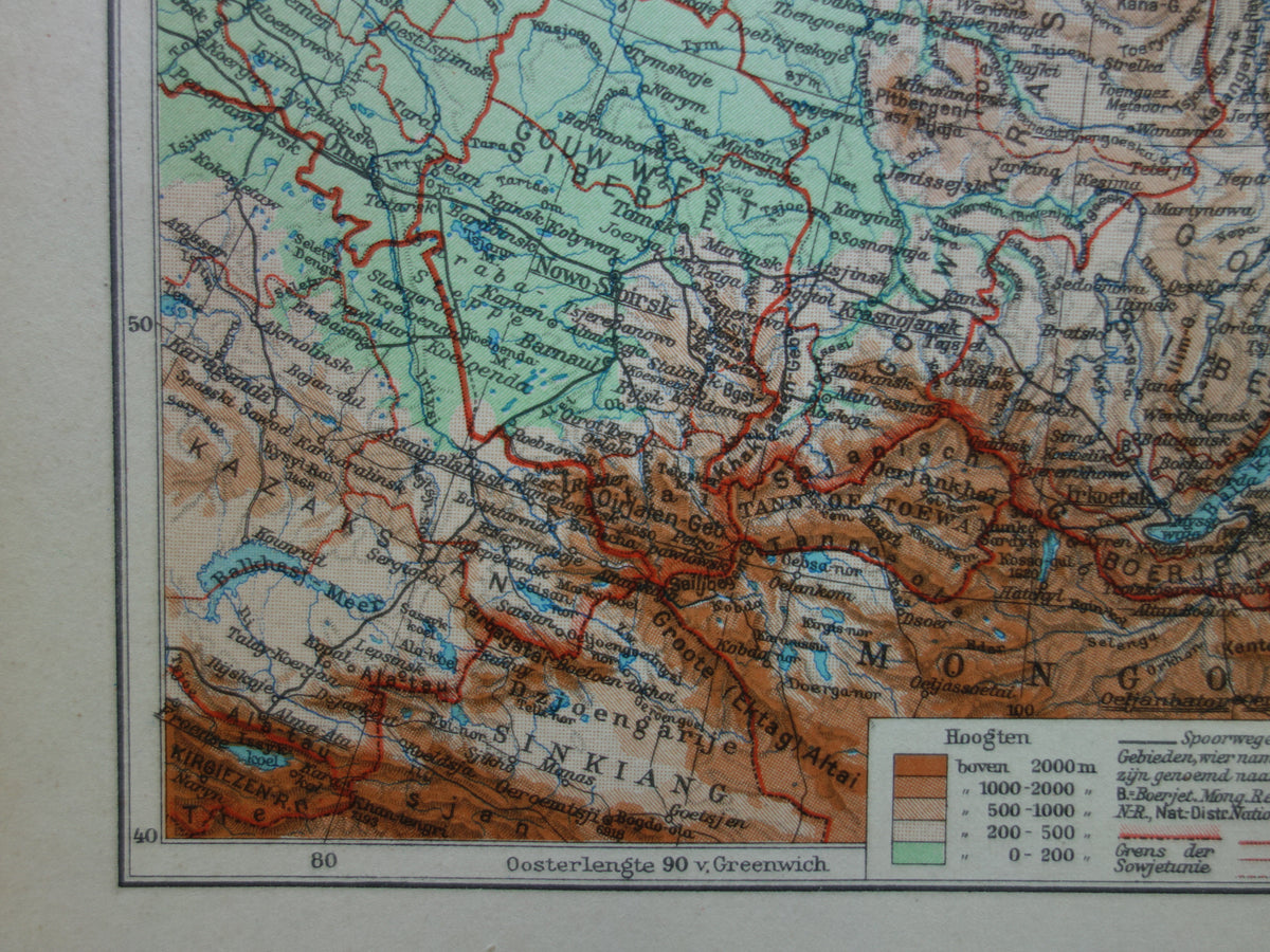 SIBERIE oude kaart van Siberië Nederlandse vintage landkaart uit 1937 Aziatisch Rusland