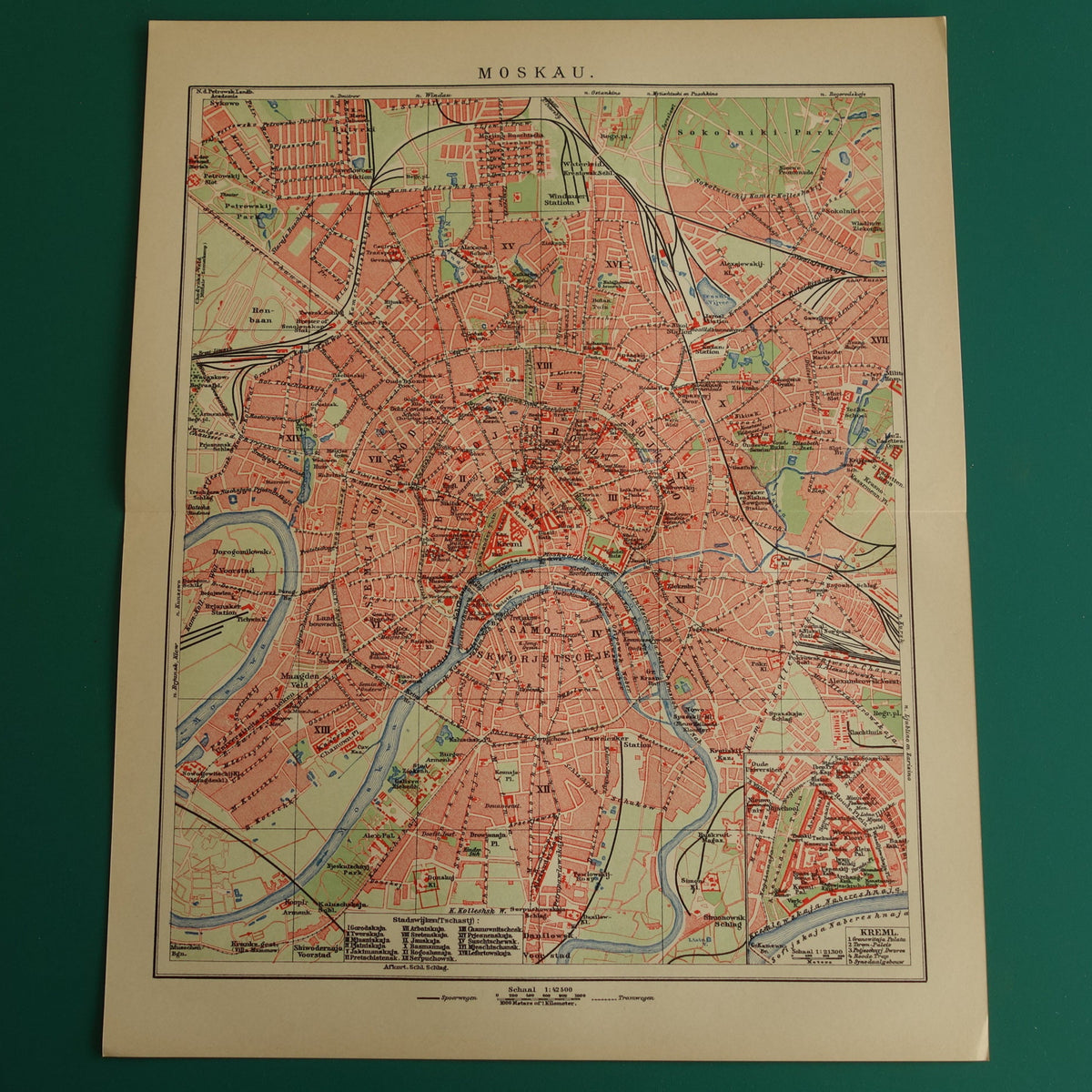 MOSKOU Oude kaart van Moskou uit 1910 originele Nederlandse antieke plattegrond