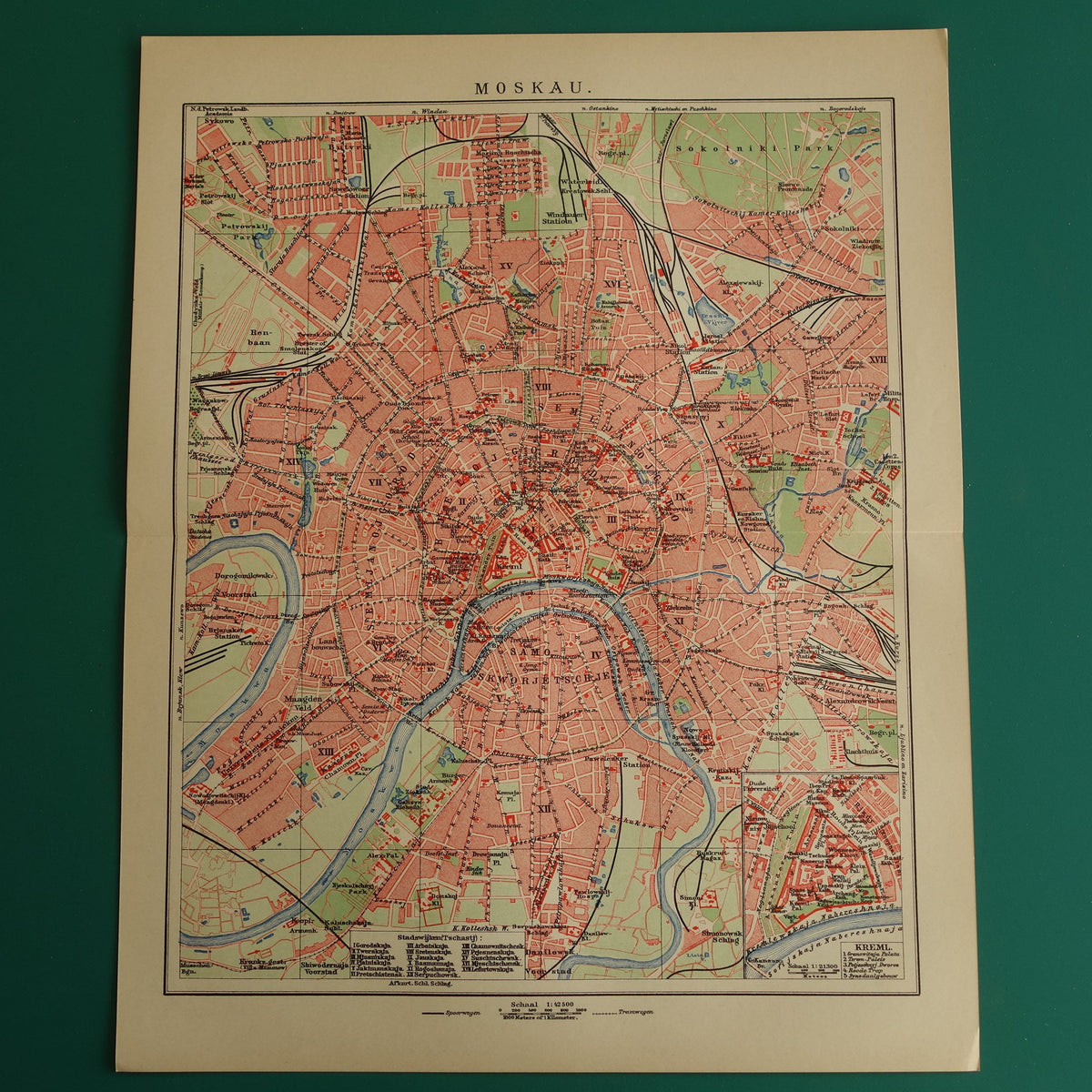 MOSKOU Oude kaart van Moskou uit 1910 originele Nederlandse antieke plattegrond
