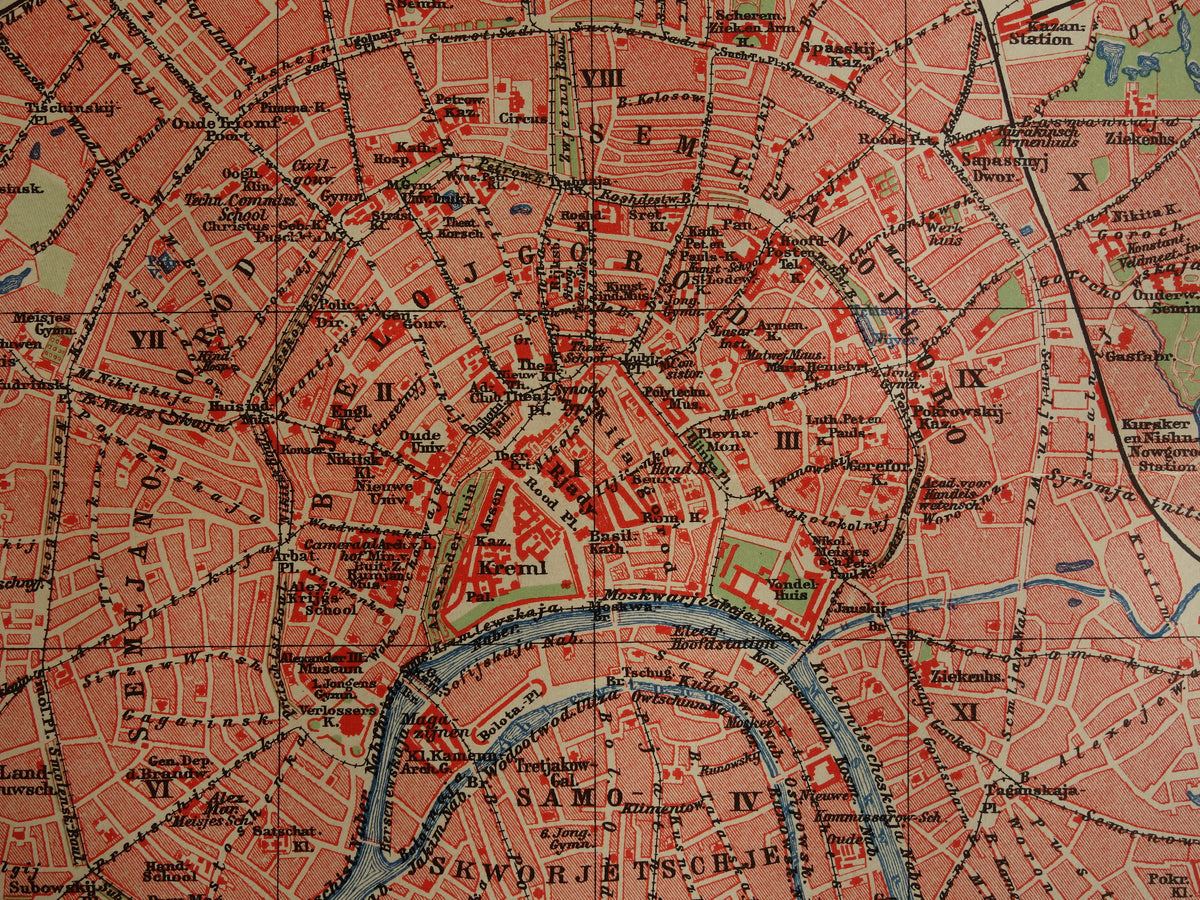 MOSKOU Oude kaart van Moskou uit 1910 originele Nederlandse antieke plattegrond
