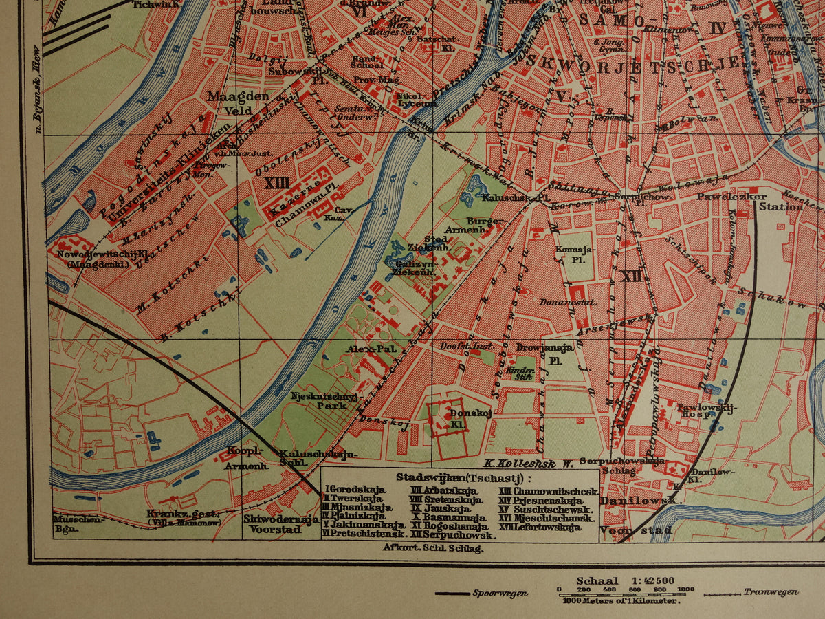 MOSKOU Oude kaart van Moskou uit 1910 originele Nederlandse antieke plattegrond