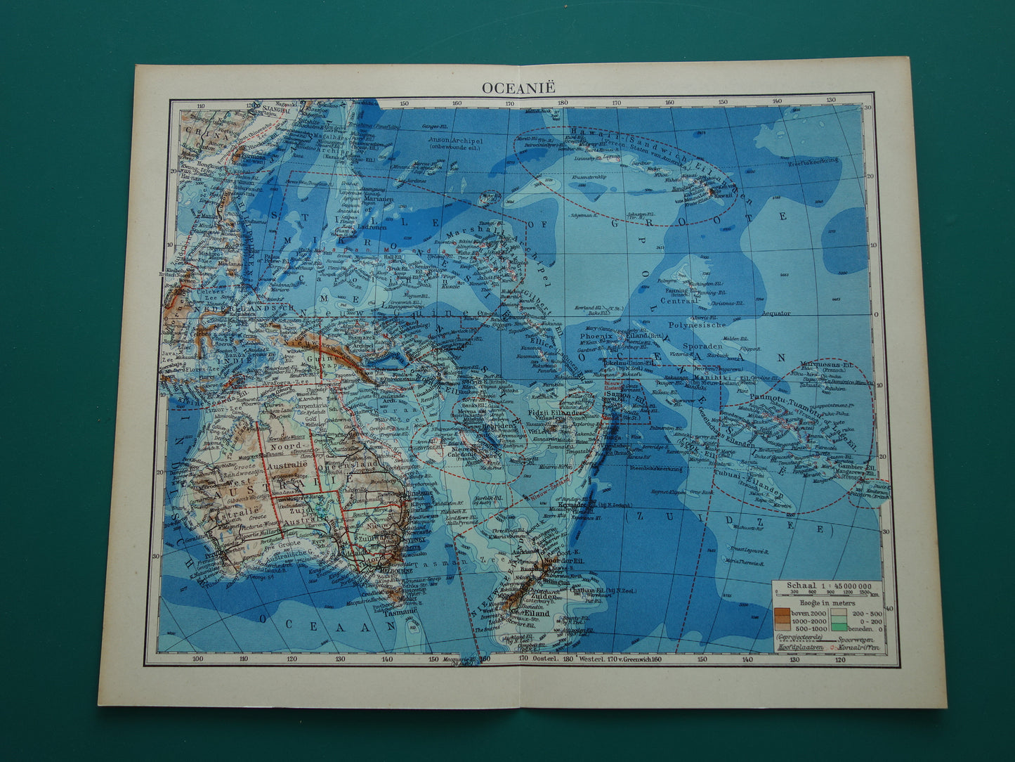 Old map of Oceania 1937 original Dutch vintage map of Australia Indonesia Polynesia New Zealand