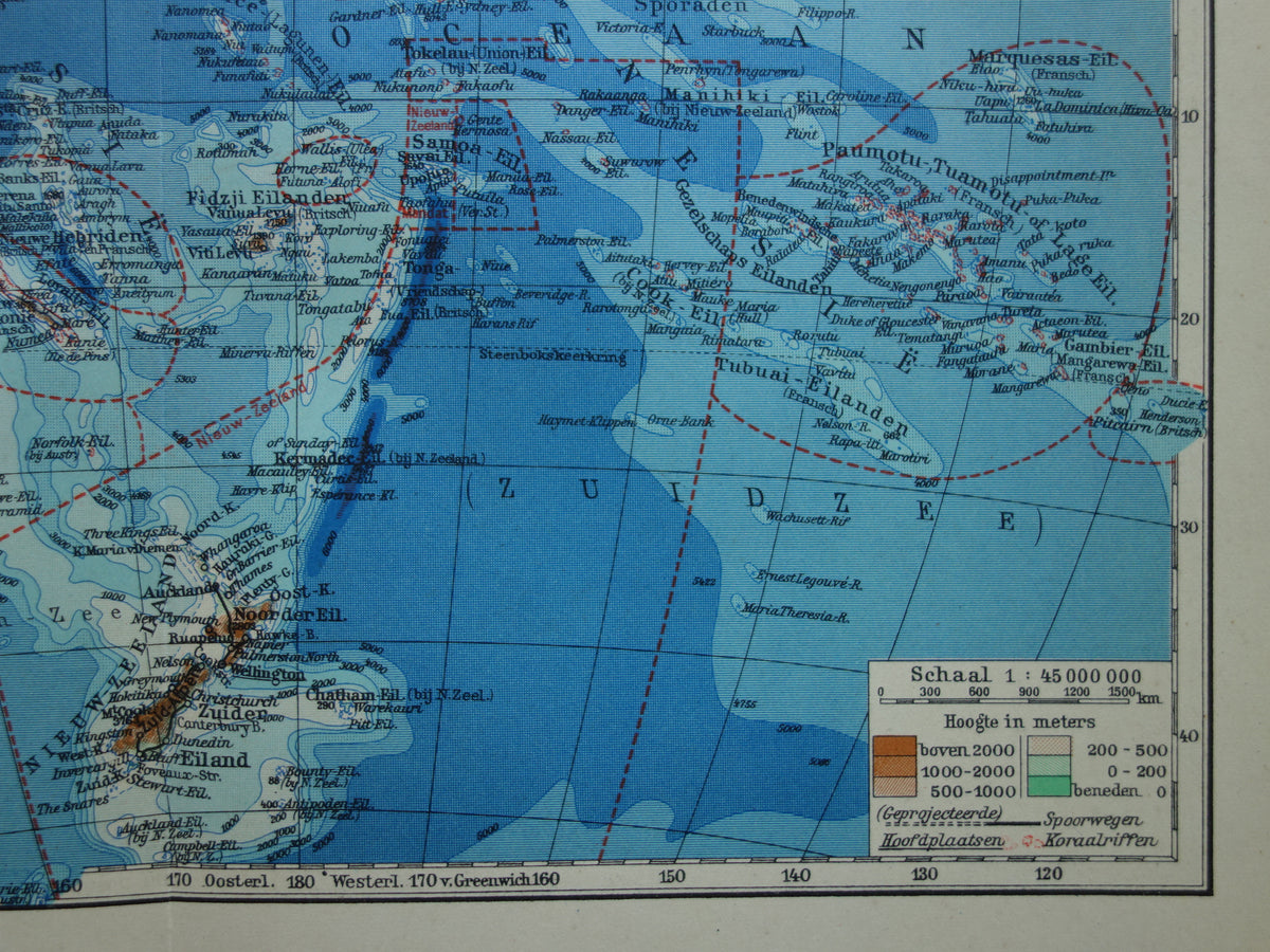 Old map of Oceania 1937 original Dutch vintage map of Australia Indonesia Polynesia New Zealand