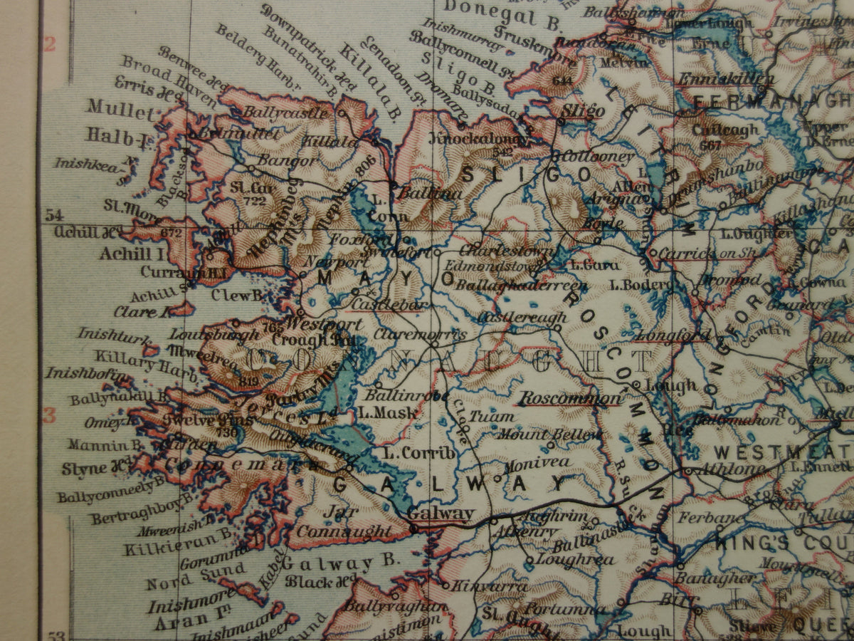 IERLAND oude kaart van Ierland 1913 originele antieke Duitse landkaart van Dublin Killarney