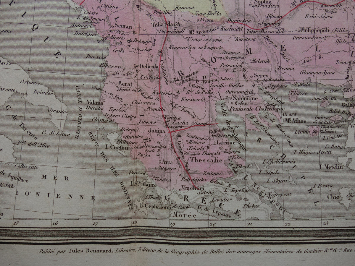 Antique map of the Balkans from 1838 original old map European Turkey Bosnia Serbia Romania Bulgaria Wallachia