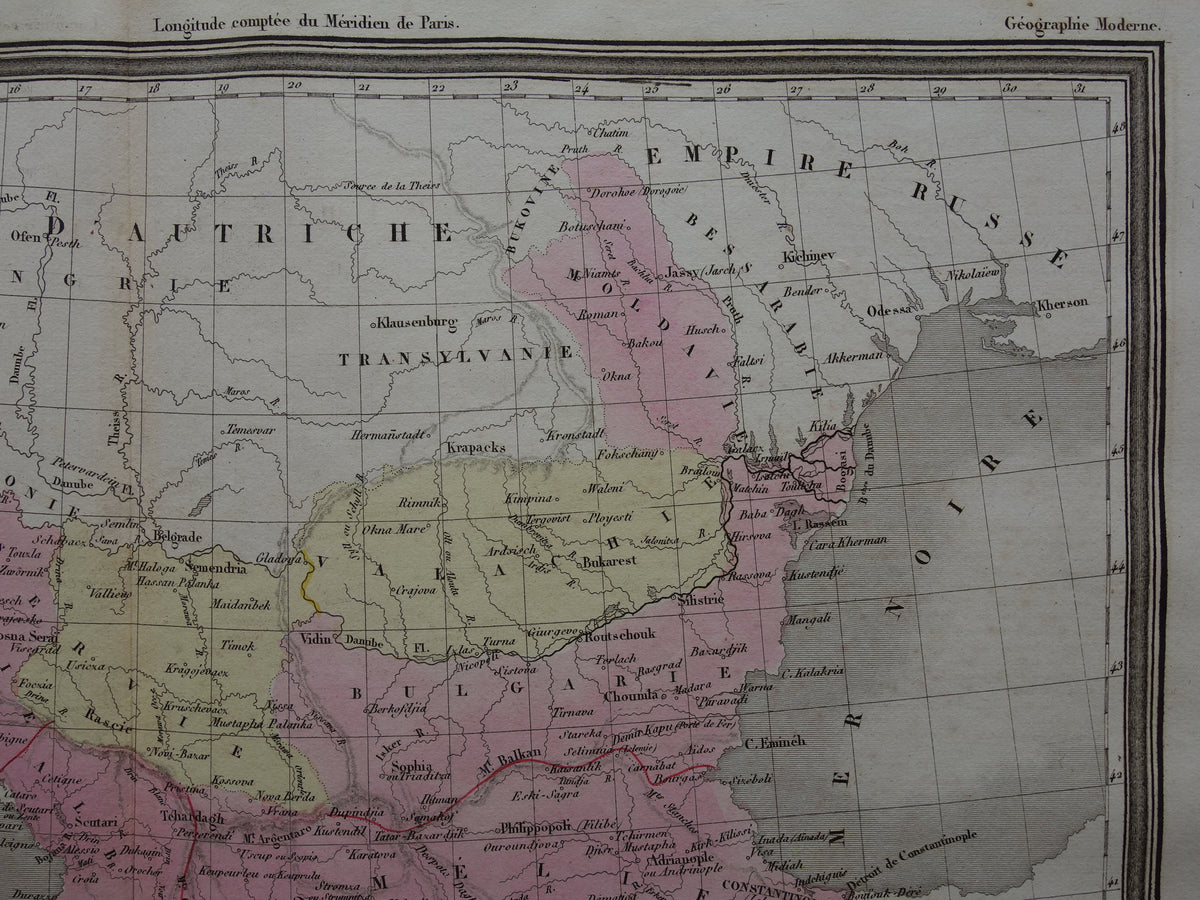 Antique map of the Balkans from 1838 original old map European Turkey Bosnia Serbia Romania Bulgaria Wallachia