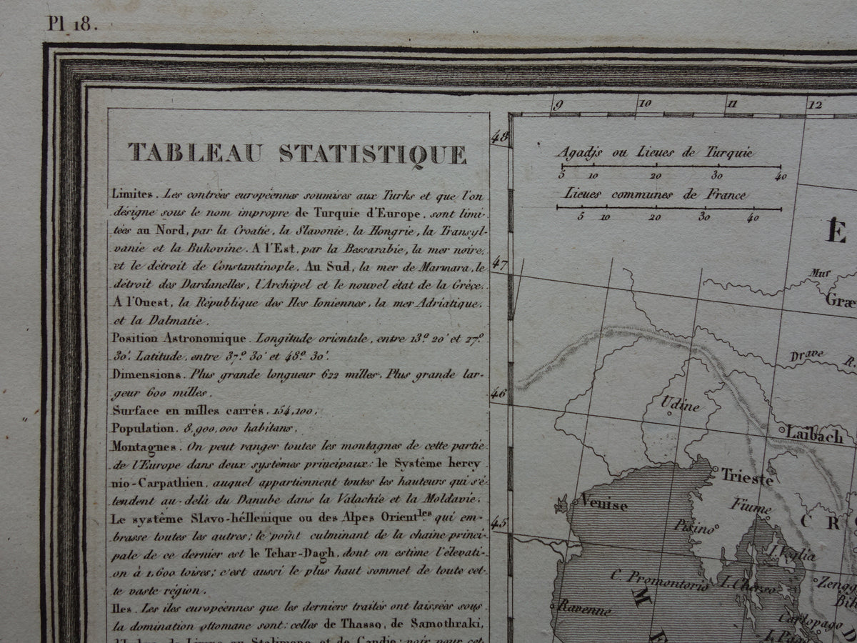 Antique map of the Balkans from 1838 original old map European Turkey Bosnia Serbia Romania Bulgaria Wallachia