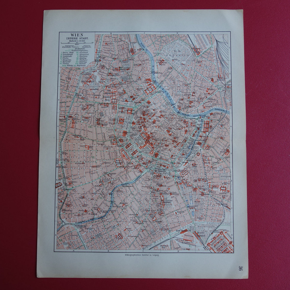 Wenen oude kaart van Wenen Oostenrijk uit 1913 originele antieke plattegrond vintage kaarten