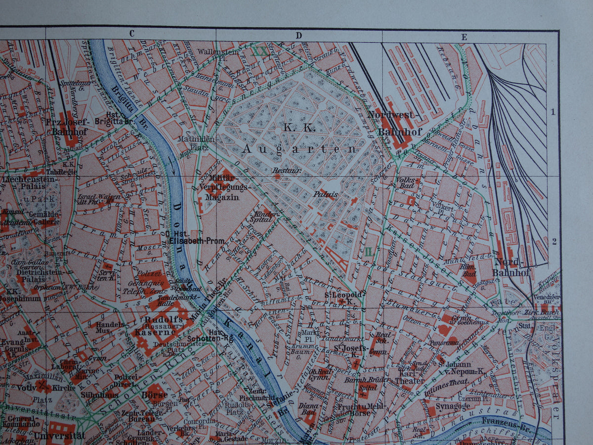 Wenen oude kaart van Wenen Oostenrijk uit 1913 originele antieke plattegrond vintage kaarten