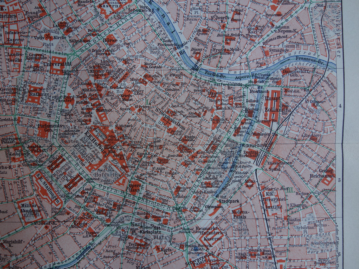 Wenen oude kaart van Wenen Oostenrijk uit 1913 originele antieke plattegrond vintage kaarten