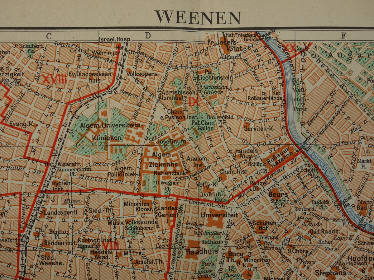 Vienna old map of Vienna Austria from 1938 original vintage map Dutch maps