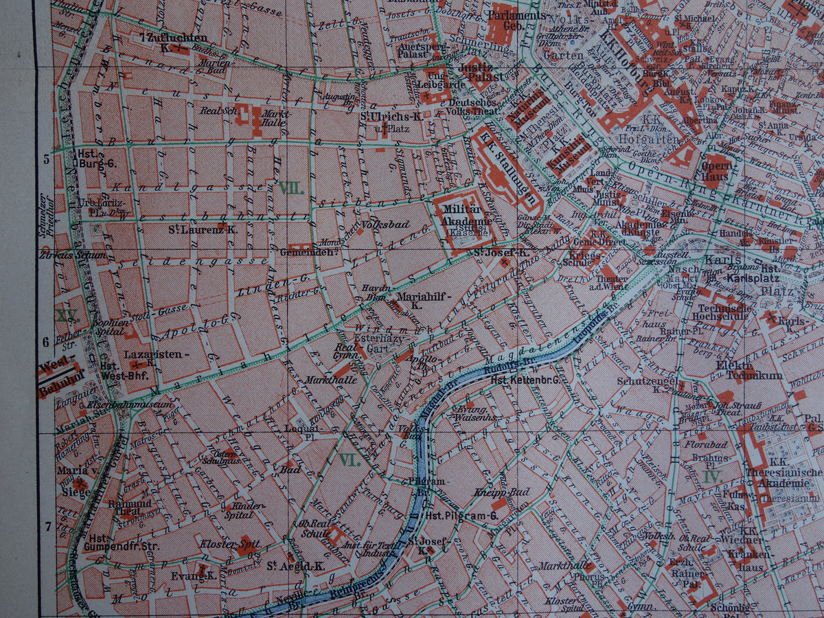 Wenen oude kaart van Wenen Oostenrijk uit 1913 originele antieke plattegrond vintage kaarten