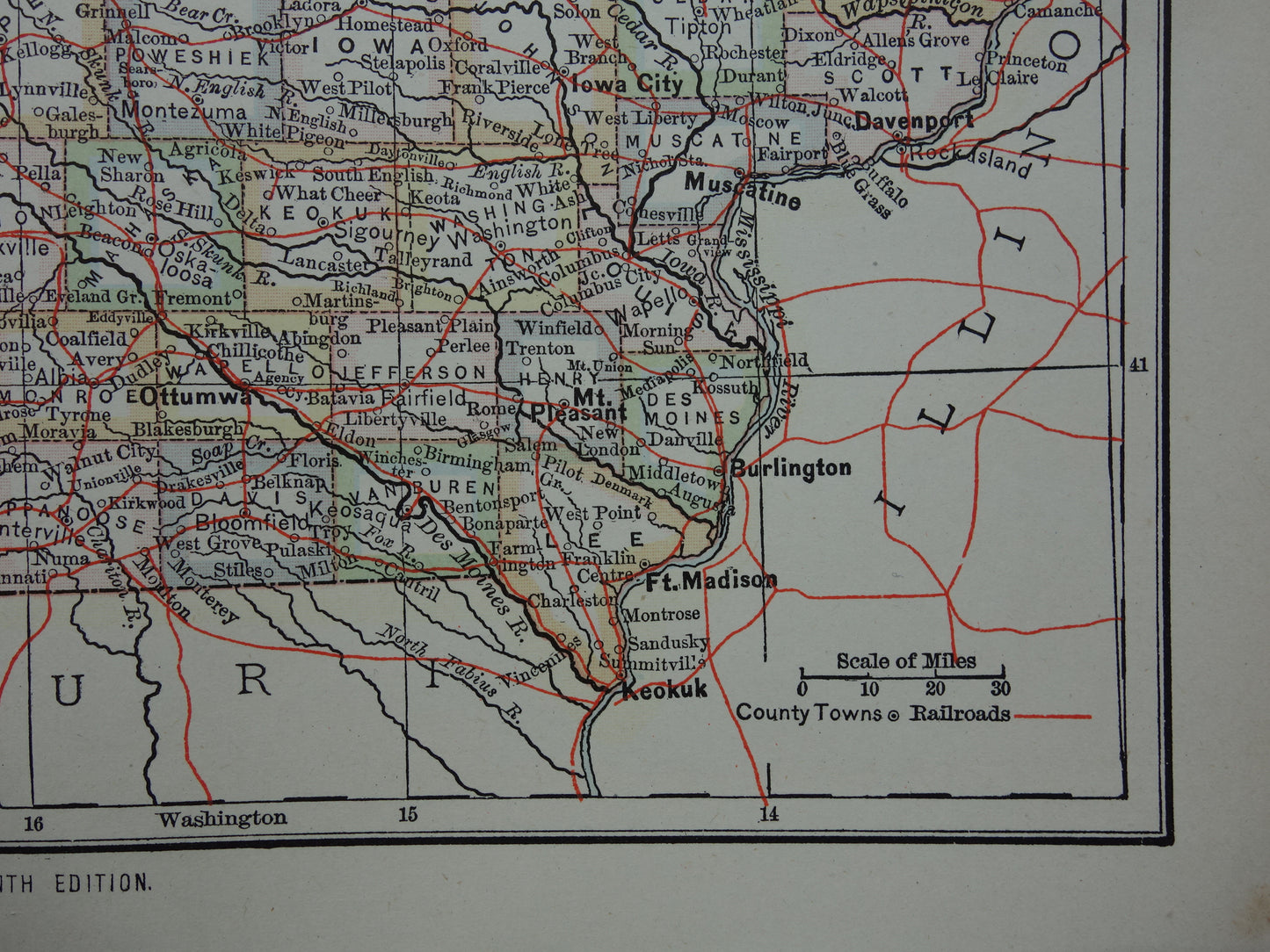 Old map of Iowa United States from 1880 original antique map state of Iowa