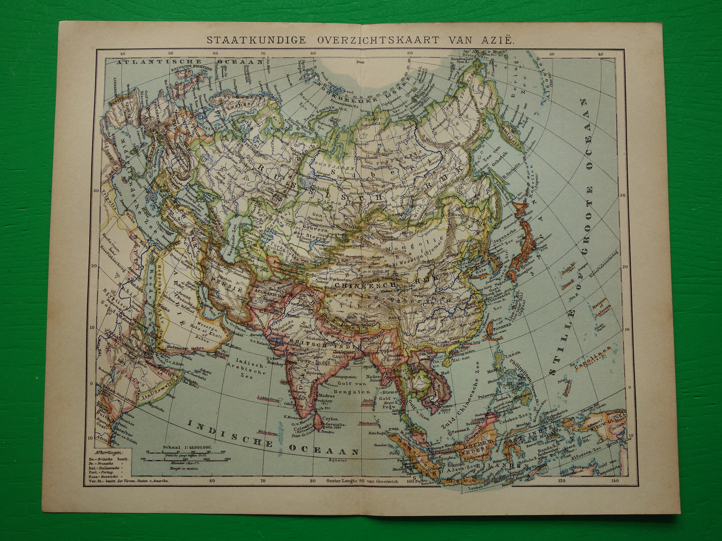 ASIA old map of continent Asia from 1905 original Dutch antique map
