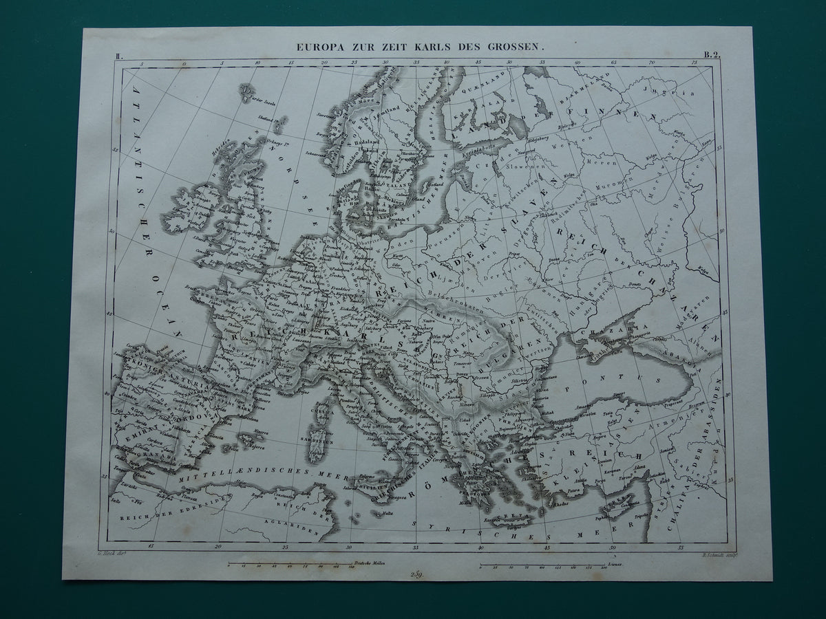Antique map of EUROPE during Charlemagne 170+ year old map of continent from 1849 - original vintage historical maps Rijk Carolus Magnus