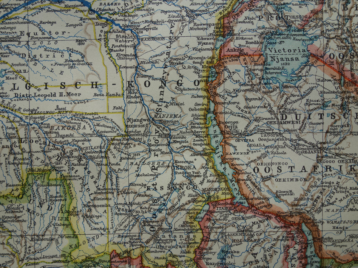 Old map of Central Africa from 1914 original map of Central Africa Congo Angola Tanzania historical vintage print