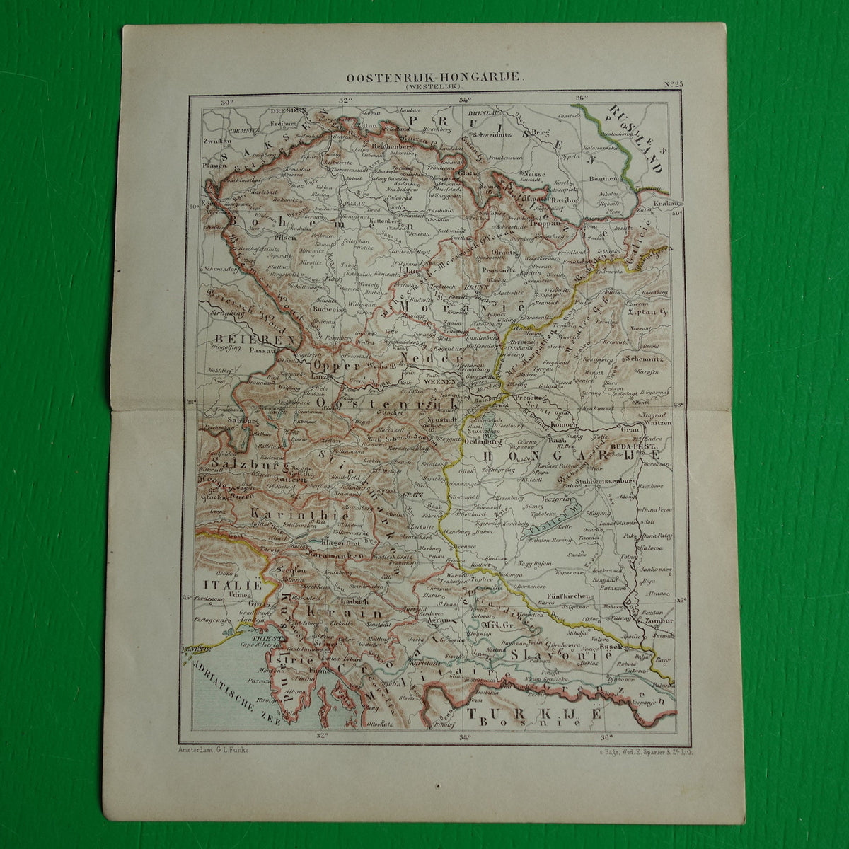 Oostenrijk oude landkaart originele antieke Kuyper kaart uit 1882 vintage kaarten Wenen Graz Bohemen