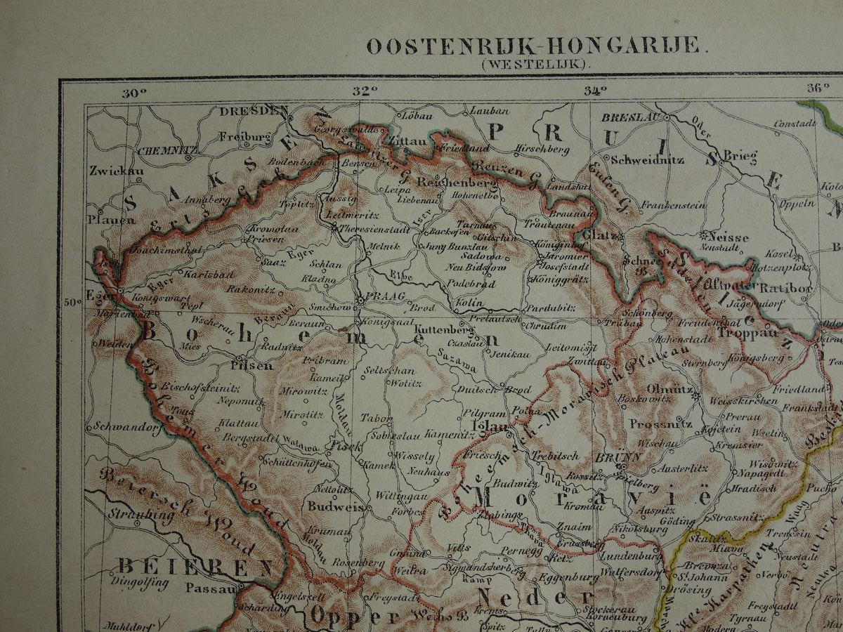Oostenrijk oude landkaart originele antieke Kuyper kaart uit 1882 vintage kaarten Wenen Graz Bohemen