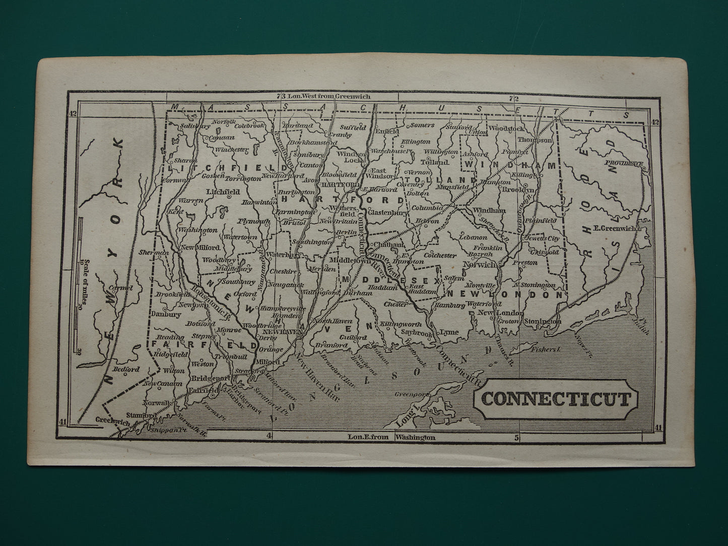 CONNECTICUT Antique map of the state of Connecticut from 18584 original old map New Haven United States