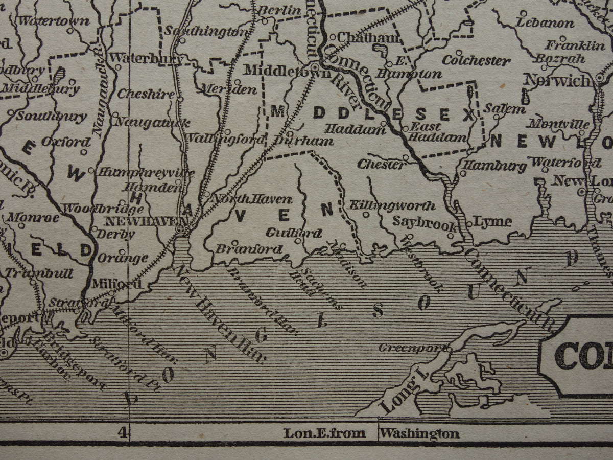 CONNECTICUT Antieke kaart van de staat Connecticut uit 18584 originele oude landkaart New Haven Verenigde Staten