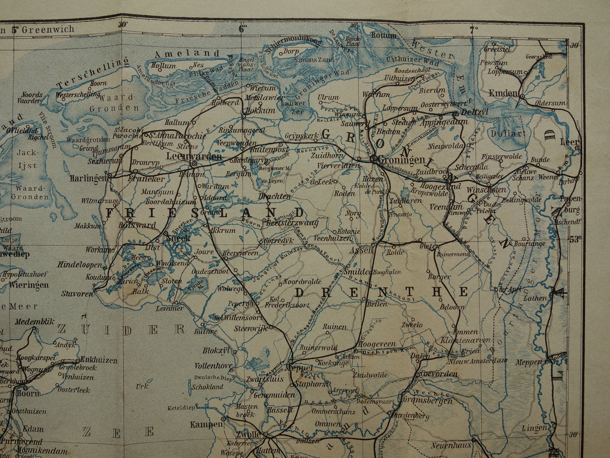 Old map of the Netherlands from 1904 original antique map