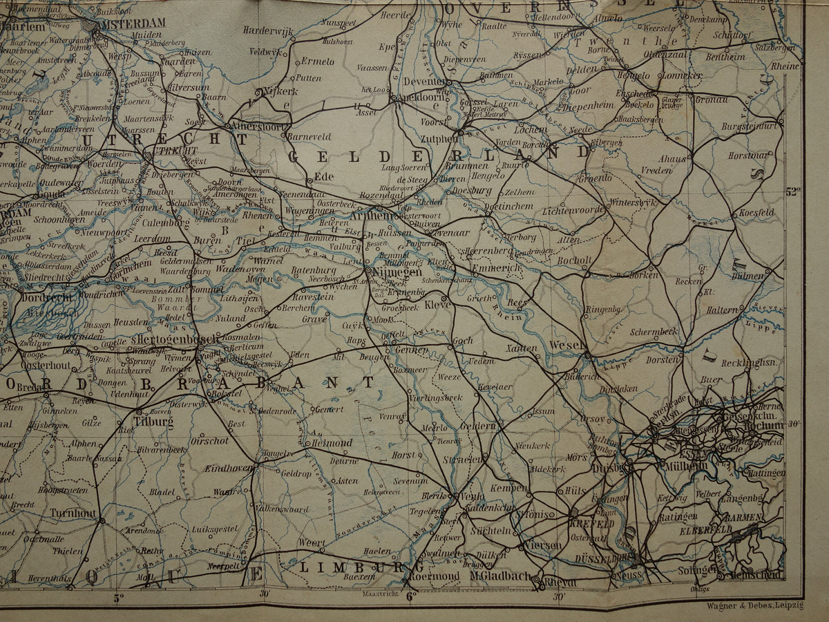 Old map of the Netherlands from 1904 original antique map
