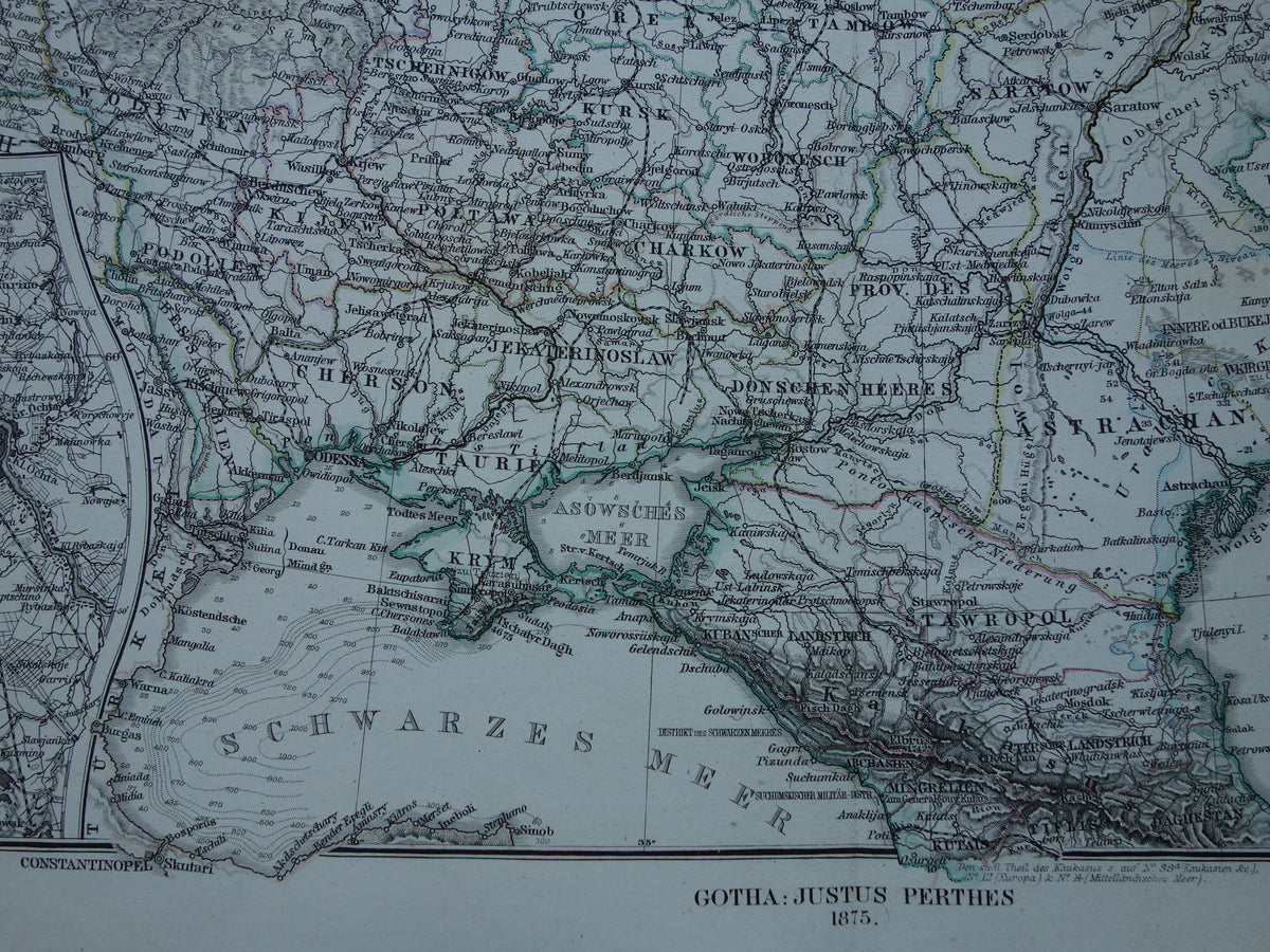 RUSLAND Oude kaart van Europees Rusland originele antieke handgekleurde landkaart uit 1875 met jaartal en kaarten van Moskou en Sint-Petersburg