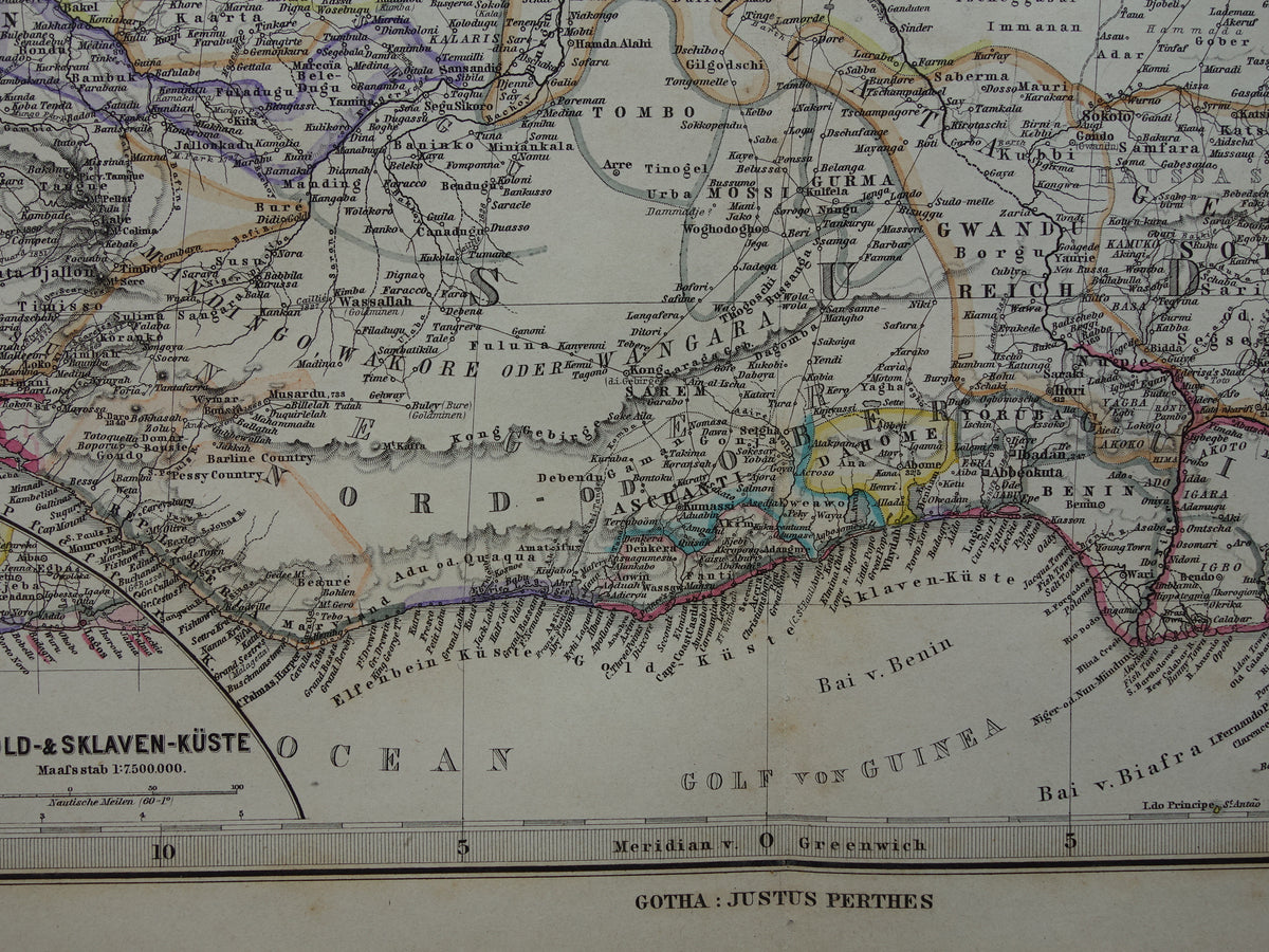 AFRICA Old map of Northwest Africa in 1886 Large original map of Sahara Gold Coast Sahel Senegal Nigeria